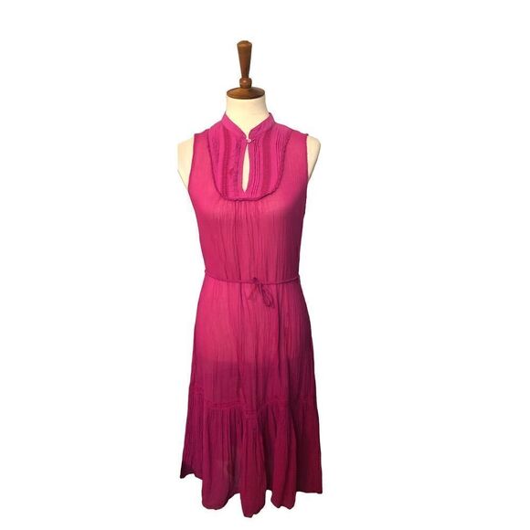 Zara Basic hot pink near sheer sleeveless prairie style midi dress - Picture 1 of 11